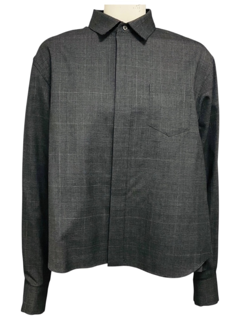 SACAI CHARCOAL GREY CHECKED PLEATED SHIRT